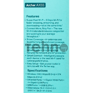 Роутер беспроводной TP-Link Archer AX55 AX3000 10/100/1000BASE-TX черный