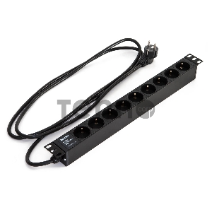 Блок силовых розеток Hyperline SHE19-(X)SH, Shuko х 9, вход IEC 320 C14, для шкафов, шнур 2,5 м, 44х482,6х44,4 мм (ВхШхГ), 16А, серый