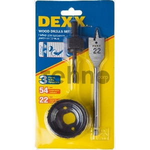 Набор для врезки замков DEXX 2949-54-H3  коронка d54мм сверло перовое d22мм центрир.сверло d6мм