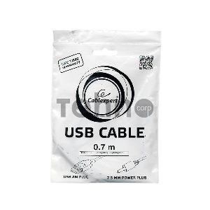 Кабель Gembird/Cablexpert CC-USB-AMP25-0.7M  AM/DC 2,5мм 5V 2A (для планшетов Android), 0.7м, экран, черный, пакет