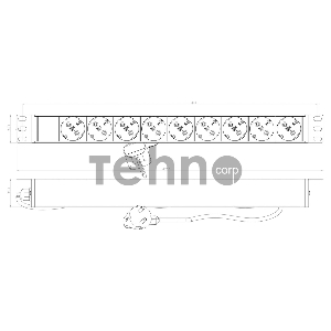 Блок силовых розеток Hyperline SHE19-(X)SH, Shuko х 9, вход IEC 320 C14, для шкафов, шнур 2,5 м, 44х482,6х44,4 мм (ВхШхГ), 16А, серый