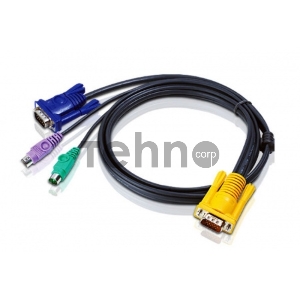Кабель ATEN KVM Cable 2L-5203P Кабель для KVM: 2*PS/2(m)+DB15(m) (PC) -на- SPHD15(m) (KVM), 3м