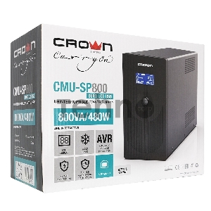 Источник бесперебойного питания CROWN Line Intractive CMU-800EURO LCD USB 800VA\480W, корпус металл, 1x12V/9AH, розетки 4*EURO+1*IEC bypass, трансформатор AVR 145-280V, LCD-дисплей, съёмный кабель 1.2 м, порт RJ11/45, порт USB, защита: от перегрузки, от К