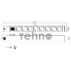 Монтажное оборудование Hyperline SHT19-8SH-S-2.5EU Блок розеток для 19