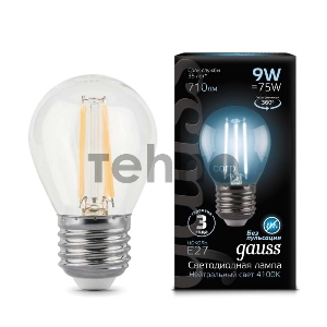 Лампа светодиодная Filament Шар E27 9Вт 4100К GAUSS 105802209 Лампа светодиодная Filament Шар E27 9Вт 4100К GAUSS 105802209
