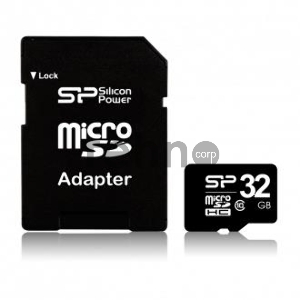 Флеш карта microSDHC 32Gb Class10 Silicon Power SP032GBSTH010V10-SP + adapter