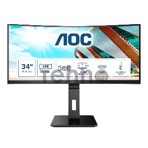 МОНИТОР 34 AOC CU34P2C Black с поворотом экрана (VA, изогнутый, 3440x1440, 100Hz, 1 ms, 178°/178°, 300 cd/m, 50M:1)