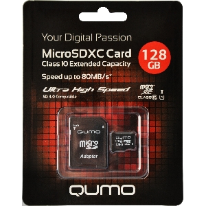 Флэш карта Micro SecureDigital 128Gb QUMO QM128GMICSDXC10U1 {MicroSDXC Class 10 UHS-I, SD adapter} Флэш карта Micro SecureDigital 128Gb QUMO QM128GMICSDXC10U1 {MicroSDXC Class 10 UHS-I, SD adapter}
