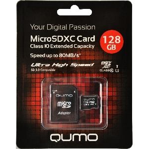 Флэш карта Micro SecureDigital 128Gb QUMO QM128GMICSDXC10U1 {MicroSDXC Class 10 UHS-I, SD adapter}