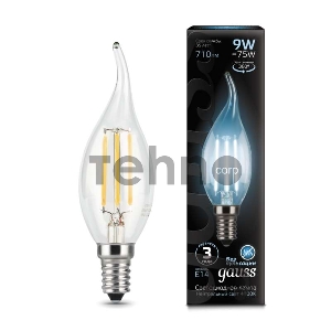 Лампа светодиодная Filament Свеча на ветру E14 9Вт 4100К GAUSS 104801209
