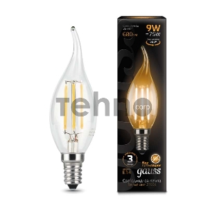Лампа светодиодная Filament Свеча на ветру E14 9Вт 2700К GAUSS 104801109