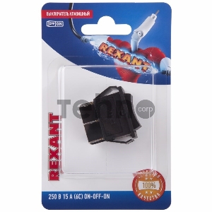 Выключатель клавишный 250V 15А (6с) ON-OFF-ON черный  с нейтралью (RWB-508, SC-767)  REXANT (в упак. 1шт.)