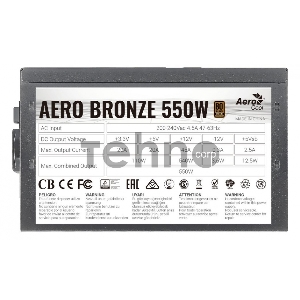 Блок питания Aerocool ATX 550W AERO BRONZE 80+ bronze (24+4+4pin) APFC 120mm fan 5xSATA RTL