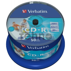 Диск CD-R Verbatim 700 Mb, 52x, Cake Box (50), DL+, Full Ink Printable (50/200)