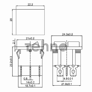 Выключатель клавишный 250V 6А (6с) ON-OFF красный с подсветкой ДВОЙНОЙ  Mini  REXANT