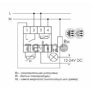 Регулятор температуры RT-820M (от -25 до +130 град.C; микропроцессорный; многофункц.; цифровая индикация; выносной датчик с термоус. проводом; монтаж на DIN-рейке 35мм 230В 16А 1Z IP20) F&F EA07.001.007