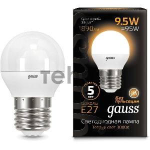 Светодиодная лампа GAUSS 105102110 LED Шар E27 9.5W 890lm 3000K 1/10/50