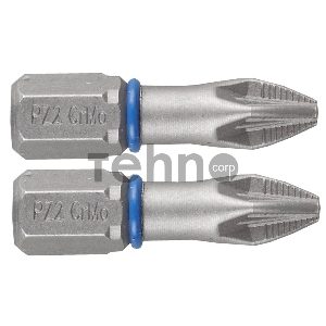 Бита ЗУБР ЭКСПЕРТ 26013-2-25-2  торсион кованая обточ.CrMo C 1/4'' PZ2 25мм 2шт