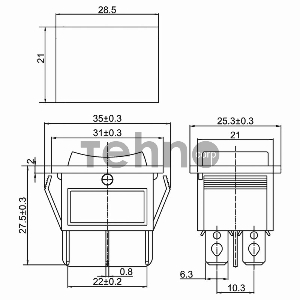 Выключатель клавишный 250V 15А (6с) ON-OFF-ON черный  с нейтралью (RWB-508, SC-767)  REXANT (в упак. 1шт.)