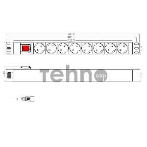 Монтажное оборудование Hyperline SHT19-8SH-S-2.5IEC Блок розеток для 19