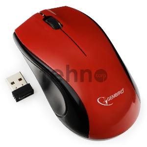 Мышь беспроводная Gembird MUSW-320-R, 2.4ГГц, красный, 2 кнопки+колесо-кнопка, 1000 DPI, батарейки в комплекте, блистер