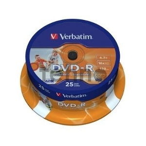 Диск DVD-R Verbatim 4.7Gb 16x Cake Box (25шт) Printable (43538)