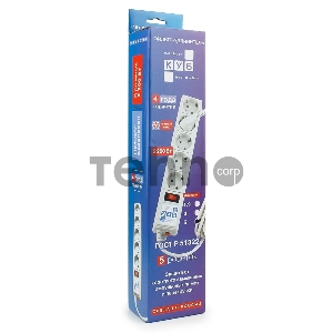 Фильтр-удлинитель Power Cube B 5,0 м 5 розеток (серый) 10А/2,2кВт