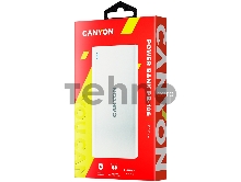 Мобильный аккумулятор CANYON PB-106 Power bank 10000mAh Li-poly battery, Input 5V/2A, Output 5V/2.1A(Max), USB cable length 0.3m, 140*68*16mm, 0.24Kg, White