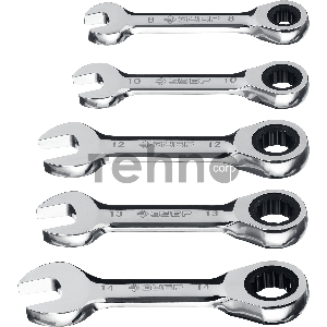 Набор комбинированных гаечных ключей трещоточных укороченных 5 шт, 8 - 14 мм, ЗУБР