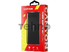 Внешний аккумулятор CANYON PB-107 Power bank 10000mAh Li-poly battery, Input Micro/PD 18W(Max), Output PD/QC3.0 18W(Max), quick charging cable 0.3m, 144*68*16mm, 0.25kg, Black