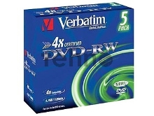 Диск DVD-RW Verbatim 4.7Gb 4x Jewel case (5шт) (43285)