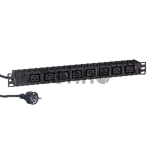 Блок розеток горизонтальный ExeGate ServerPro PDU-19H015 Al-8C19-EU3, 19, 1U, Алюминий, 8 IEC 320 C19, кабель с евровилкой VDE-250V-16A-3*1.5mm2, 3 метра, черный