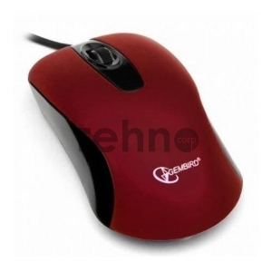 Мышь Gembird MOP-400-R, USB, красный, бесшумный клик, 2 кнопки+колесо кнопка, 1000 DPI,  soft-touch, кабель 1.45м, блистер