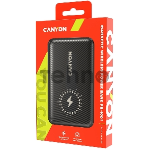 Портативный аккумулятор CANYON PB-1001 18W PD+QC 3.0+10W Magnet wireless charger powerbank 10000mAh Li-poly battery, Lightning Input:DC5V/2A, 9V/2A Type c PD Input: DC5V/3A, 9V/2A, Type C PD output:5V/3A,9V/2.2A,12V/1.5A QC 3.0 Output: DC5V/3A, 9V/2A, 12V