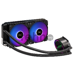 Комплект водяного охлаждения ExeGate EX293458RUS BlackWater-240.PWM.ARGB (3 PIN 5V ADDRESSABLE RGB подсветка, LGA2066/2011/1366/1150/1151/1155/1156/1200/1700/AM4/FM1/FM2/FM2+/AM2/AM2+/AM3/AM3+, TDP 220W, Fan 120mm, PWM, 800-2000RPM, Hydro bearing, 4pin, 1