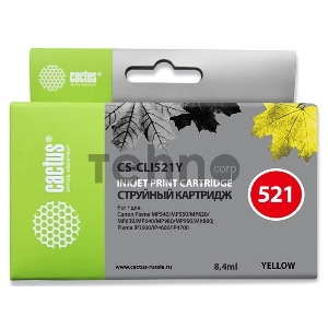 Картридж струйный Cactus CS-CLI521Y желтый для Canon Pixma MP540/ MP550/ MP620/ MP630; MX860,(8,2ml)