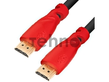 Кабель Greenconnect 1.0m, HDMI версия 2.0 HDR 4:2:2, Ultra HD, 4K 60 fps 60Hz/5K*30Hz, 3D, AUDIO, 18.0 Гбит/с, 28/28 AWG, OD7.3mm, тройной экран, черный, красные коннекторы, GCR-HM3012-1.0m