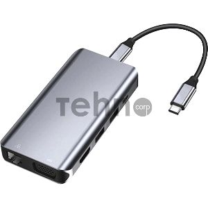 Хаб GCR TypeC Hub 10 в 1 HDMI + VGA + RJ45 + USB3.0 x3 + Card Reader + Audio + TypeC PD