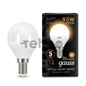 Лампа светодиодная Led Globe E14 9.5Вт 3000К Gauss 105101110 Лампа светодиодная Led Globe E14 9.5Вт 3000К Gauss 105101110