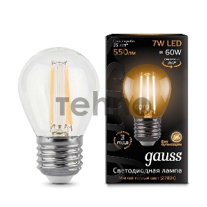 Светодиодная лампа GAUSS 105802107  LED Filament Шар E27 7W 550lm 2700K 1/10/50