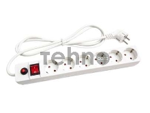 Сетевой фильтр UNIVersal ПВС 3*0,75 6гнезд 1,8м  выключатель с индикацией, с/з, з/ш, белый