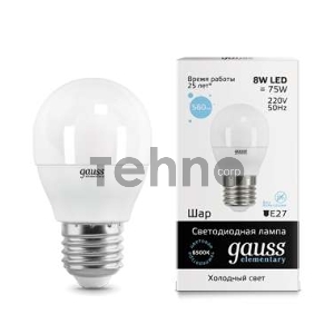 Лампа светодиодная LED Elementary Globe 8Вт E27 6500К Gauss 53238