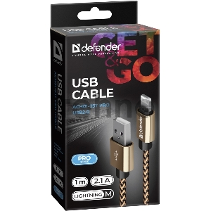 Кабель DEFENDER LIGHTNING TO USB2 1M GOLD ACH01-03T 87806 DEFENDER
