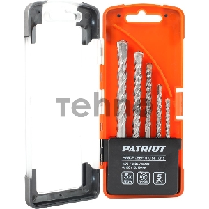 Набор сверл по бетону PATRIOT, 5 шт:4x75мм, 5x85мм, 6x100мм, 8x120мм, 10x120мм, в боксе
