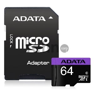 Флеш карта microSDXC 64GB ADATA  UHS-1 CL10 (AUSDX64GUICL10-RA1) + SD adaptor