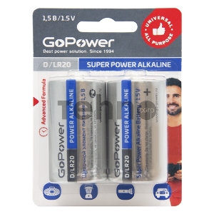 Батарейка GoPower LR20 D BL2 Alkaline 1.5V (2/12/96) блистер (2 шт.)