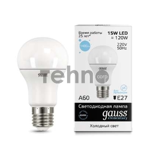 Лампа светодиодная LED Elementary A60 15Вт E27 6500К Gauss 23235