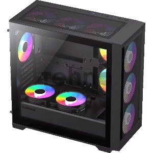 Компьютерный корпус mATX, без блока питания Gamemax DEFENDER MB mATX case, black, w/o psu, w/1xUSB3.0+2xUSB2.0, Combo Audio, w/3x12cm ARGB front fan (1xFN-12A-M6I, 2xFN-12A-S6I), w/1x12cm ARGB rear fan (FN