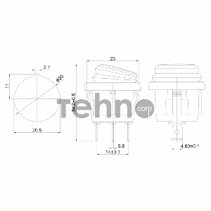 Выключатель клавишный круглый 250V 6А (3c) ON-OFF синий  с подсветкой  ВЛАГОЗАЩИТА  REXANT
