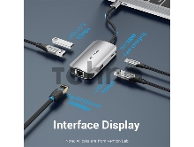 Vention USB-C to USB 3.0x3/RJ45/PD Hub 0.15M Gray Aluminum Alloy Type